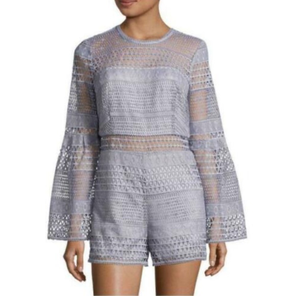 Bardot Pants - Bardot Romper Womens Size 8 Kristy Lace Blue Long Bell Sleeve Playsuit
